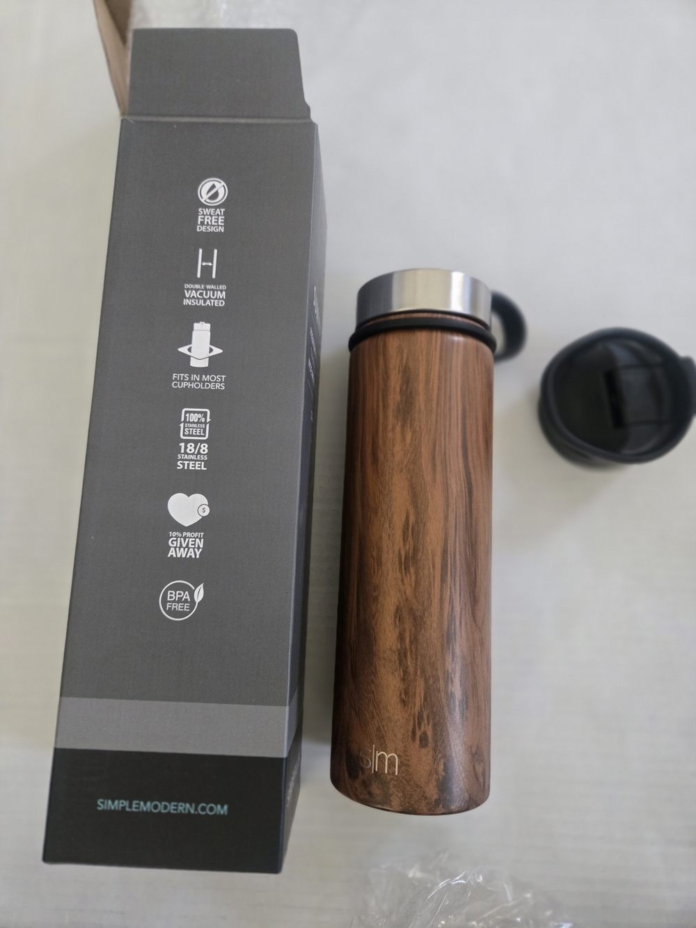 Simple Modern Woodgrain Stainless Steel Travel  22oz Bottle - Brown
